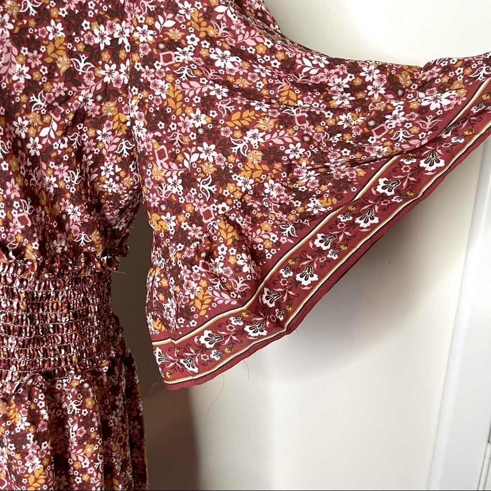 🔥 Max Studio Floral Flutter Boho Prairie Surplice Dress L New - Picture 5 of 13